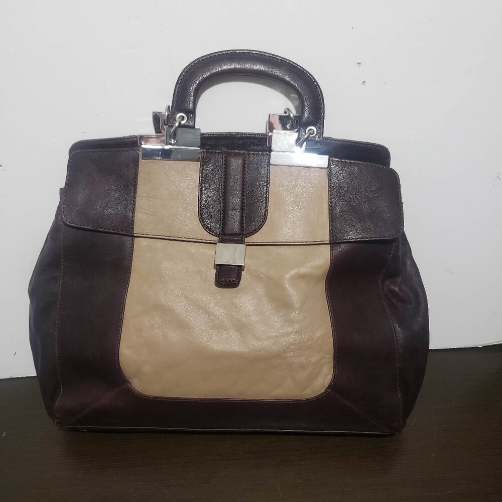 TROUVE Brown Beige Leather Handbag Tote Hobo